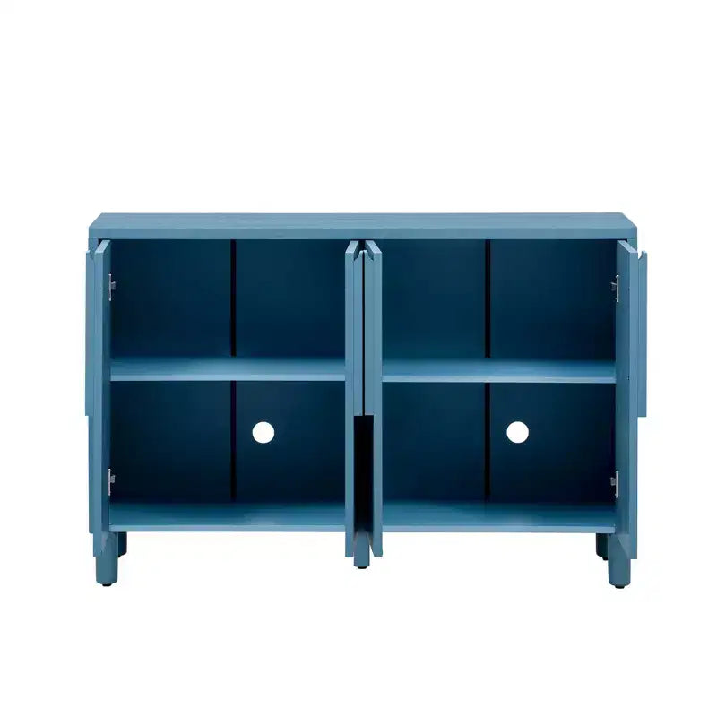 Buffet 4 portes avec rangement, buffet en bois avec poignées incurvées uniques et étagères réglables pour salle à manger