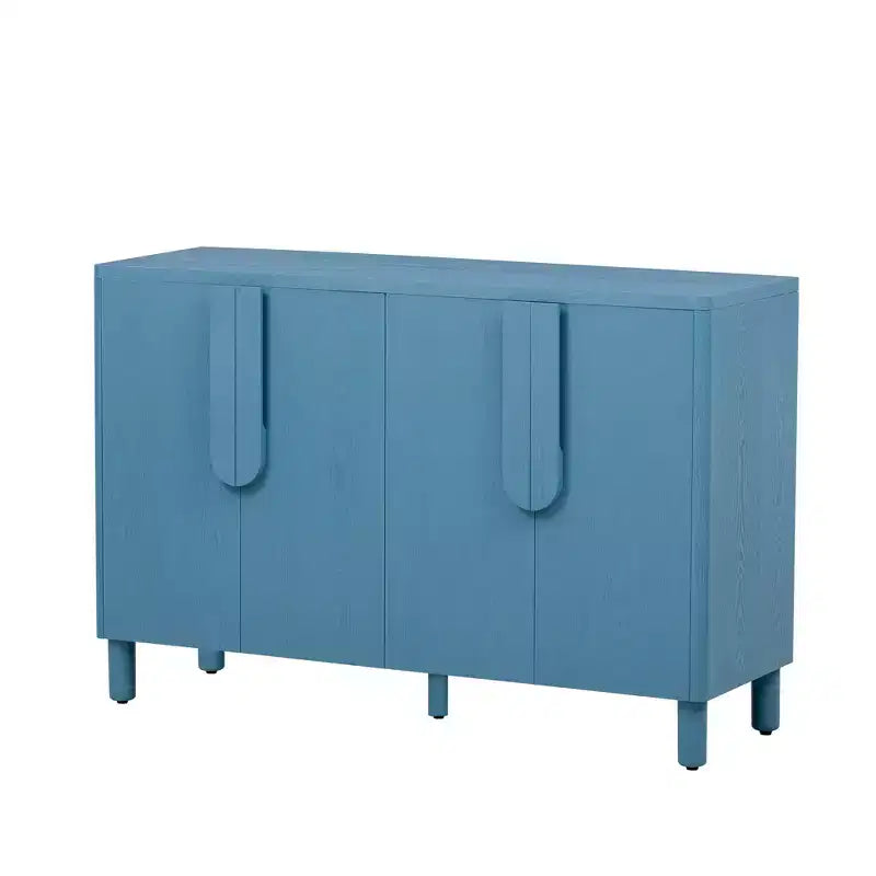 Buffet 4 portes avec rangement, buffet en bois avec poignées incurvées uniques et étagères réglables pour salle à manger