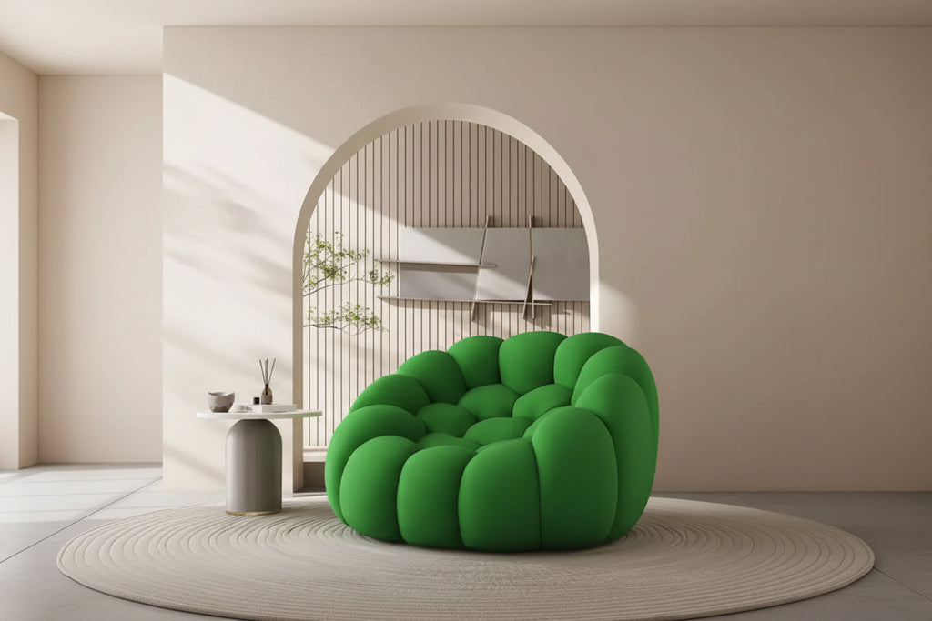 Canapé de sol bulle de 47 pouces avec design incurvé, pouf 3D pour salon, vert