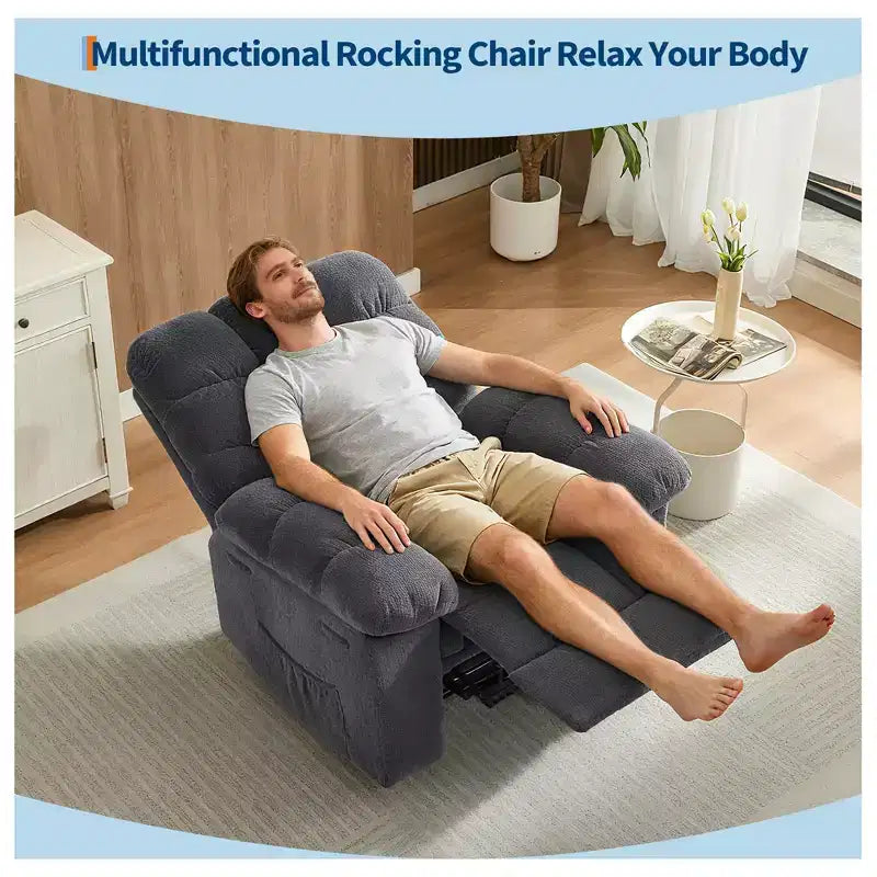 Fauteuil inclinable manuel surdimensionné, fauteuil inclinable ergonomique et respirant avec siège rembourré et 2 poches latérales, canapé individuel pour salon, chambre à coucher