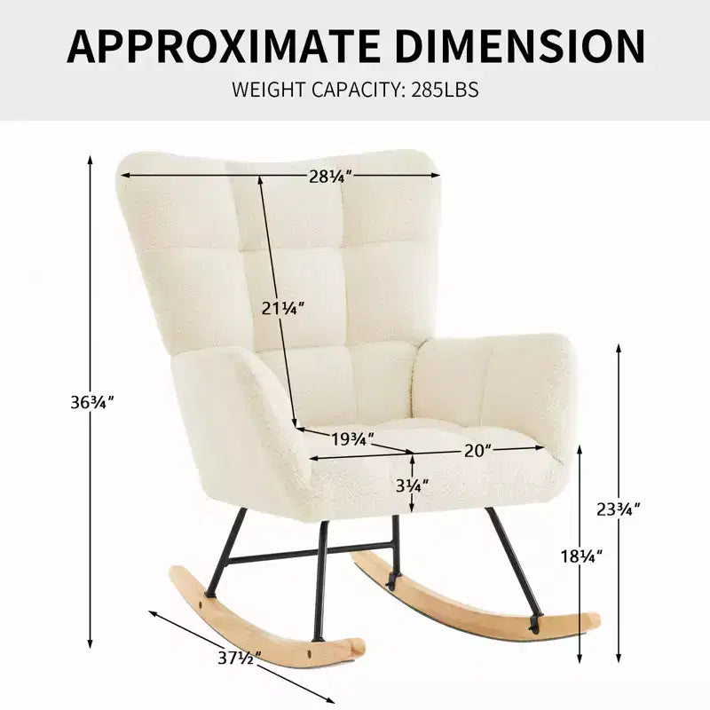 Fauteuil à bascule en similicuir imitation peau de mouton, fauteuil inclinable avec dossier haut et pieds en bois