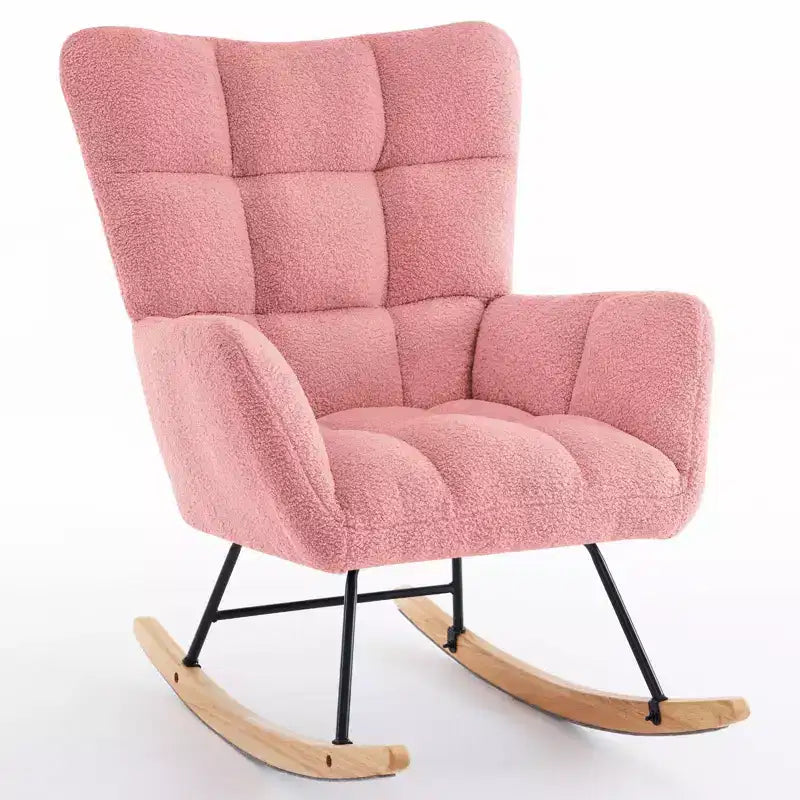 Fauteuil à bascule en similicuir imitation peau de mouton, fauteuil inclinable avec dossier haut et pieds en bois