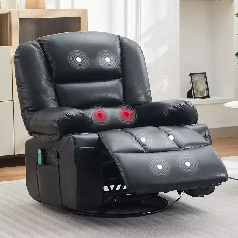 Fauteuil inclinable à bascule avec massage et chauffage, pivotant à 360°, extra large, chenille ou PU, pour salon et chambre à coucher