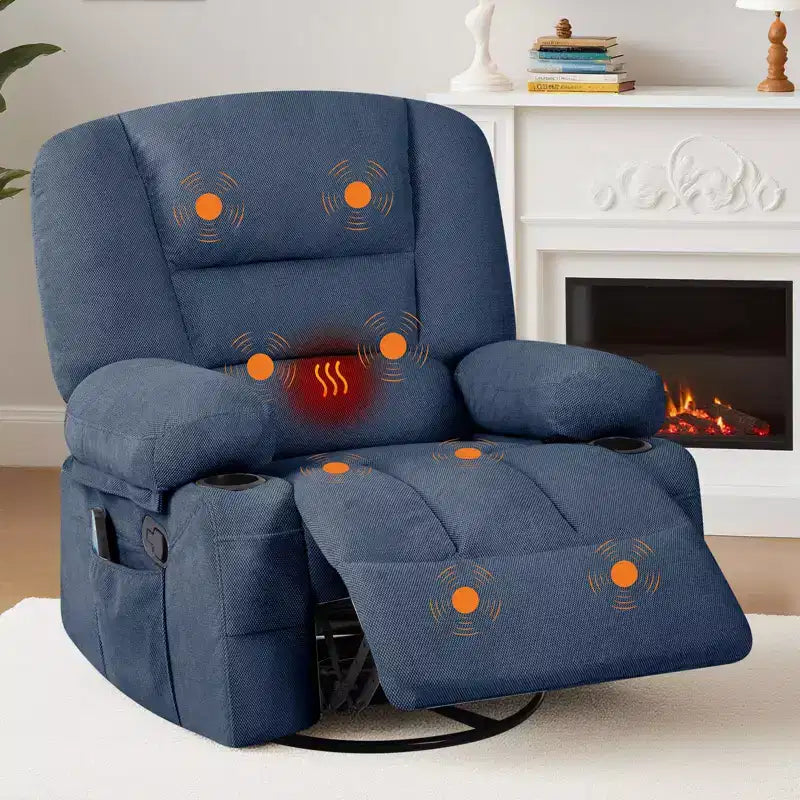 Fauteuil inclinable à bascule avec massage et chauffage, pivotant à 360°, extra large, chenille ou PU, pour salon et chambre à coucher