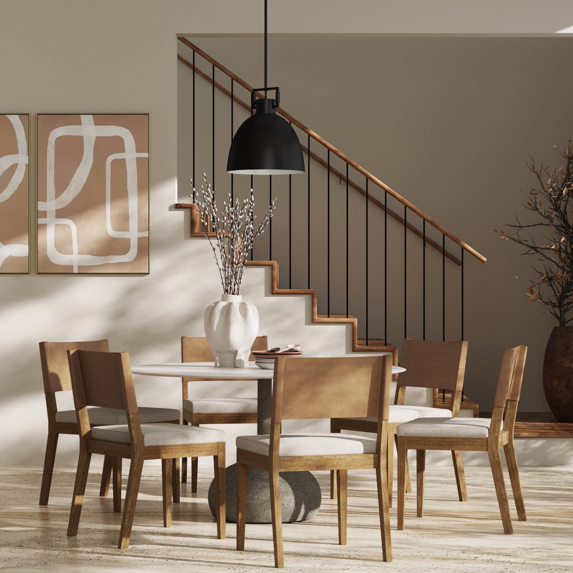 Chaises de salle à manger en bois et similicuir marron clair