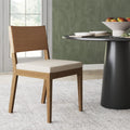 Chaise de salle à manger en bois et similicuir marron clair