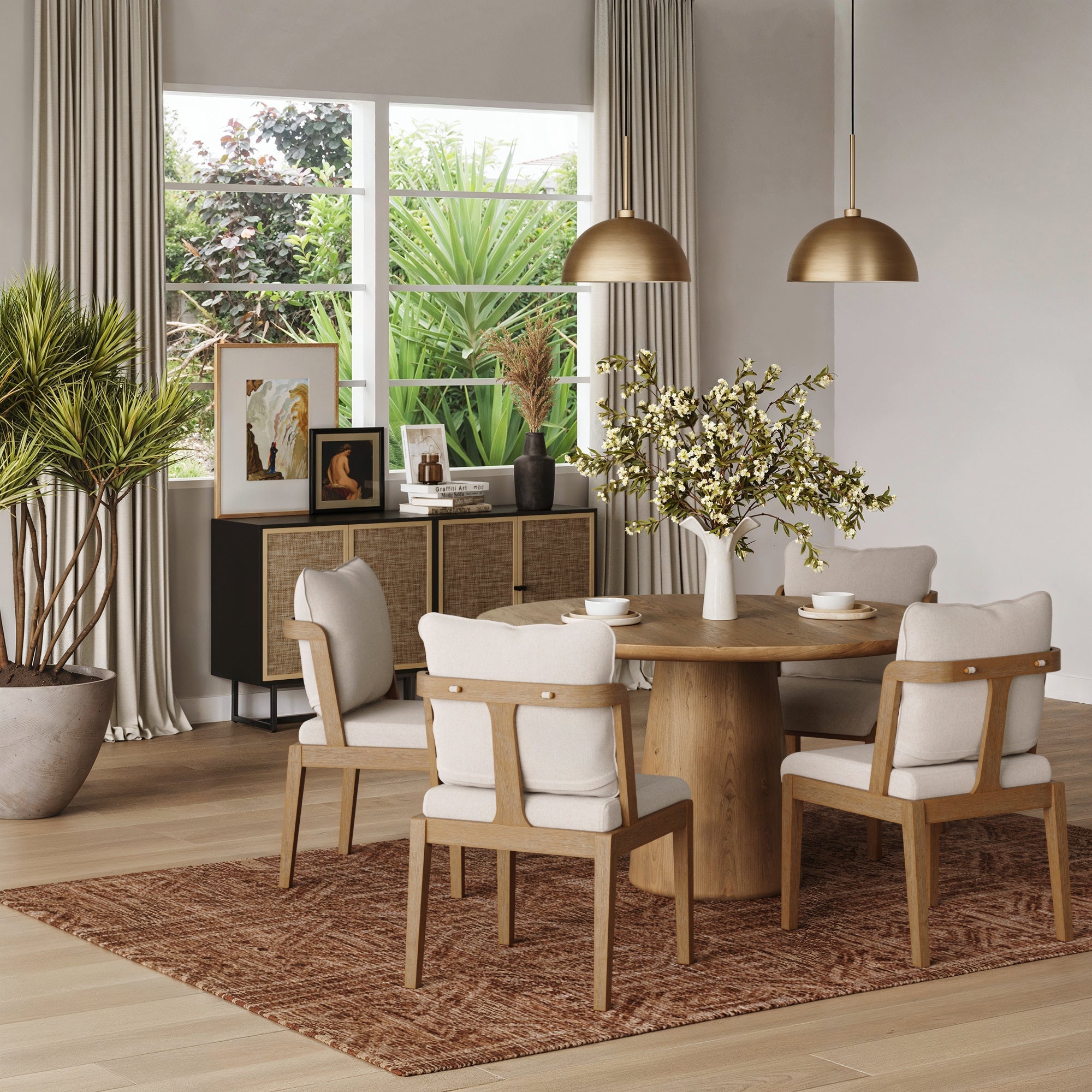 Chaise de salle à manger scandinave avec dossier Marron clair
