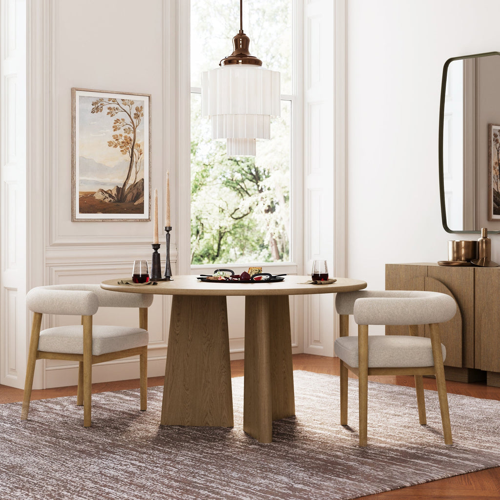Chaise de salle à manger moderne, dossier incurvé, rembourrée, lin/marron clair
