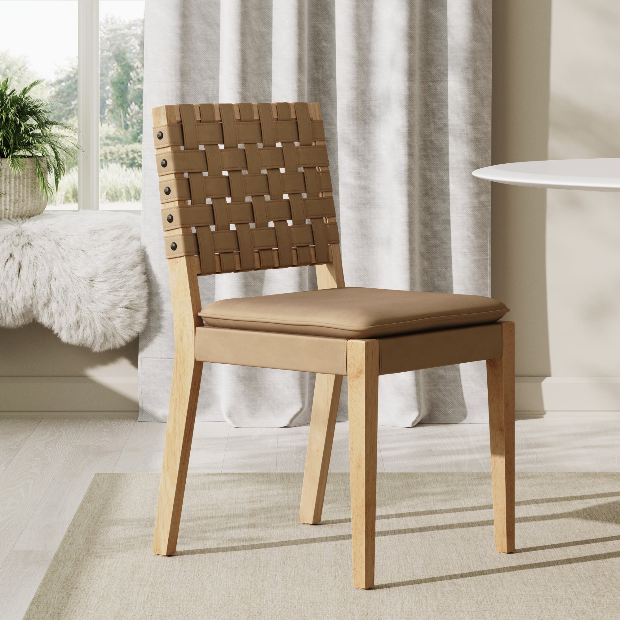 Chaise de salle à manger en similicuir suédé tissé marron clair