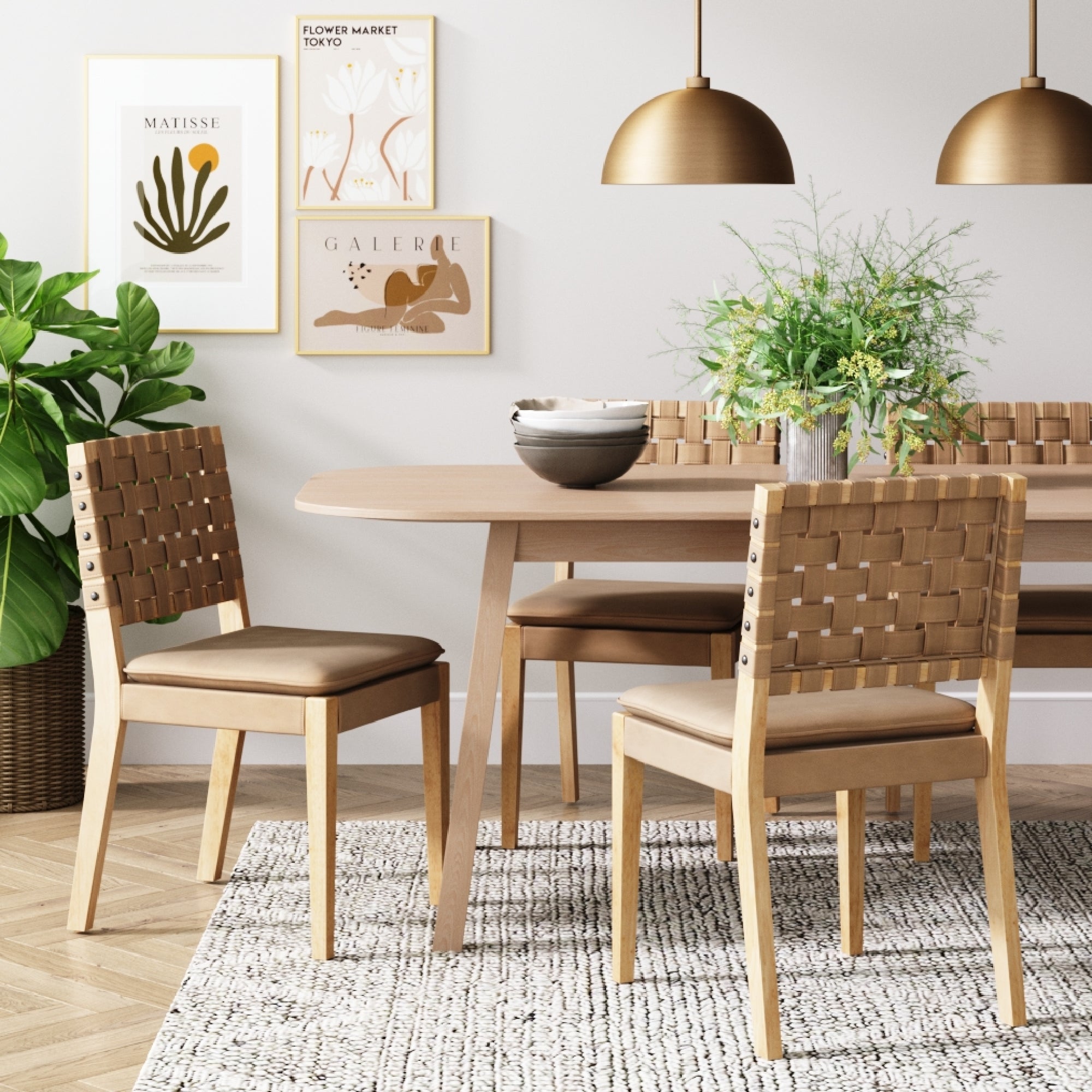 Chaise de salle à manger en similicuir suédé tissé marron clair