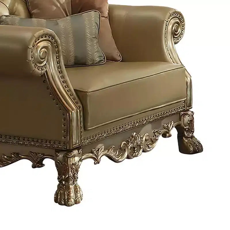 Fauteuil d'appoint 45 po Dresden, similicuir Bone/fini patine dorée