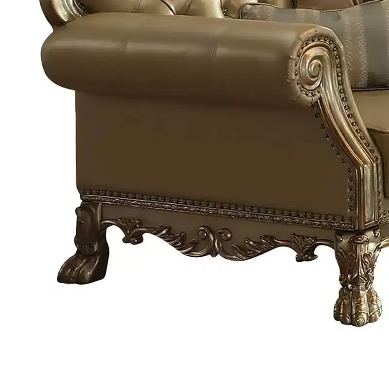 Fauteuil d'appoint 45 po Dresden, similicuir Bone/fini patine dorée