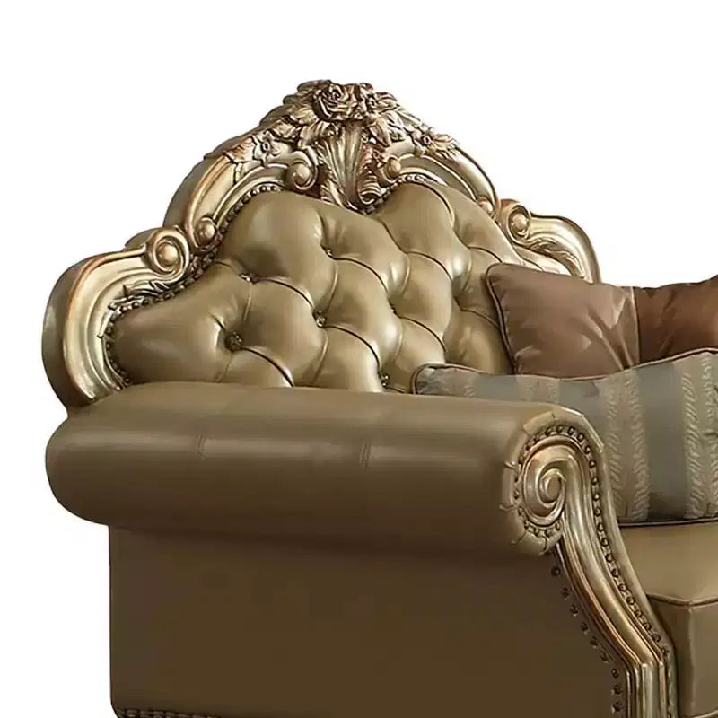 Fauteuil d'appoint 45 po Dresden, similicuir Bone/fini patine dorée