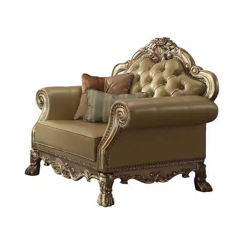 Fauteuil d'appoint 45 po Dresden, similicuir Bone/fini patine dorée