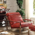 Acme Furniture 29" Quinto Accent Chair Antique Red Top Grain Leather/Stainless Steel: No Assembly, 60 Day Warranty