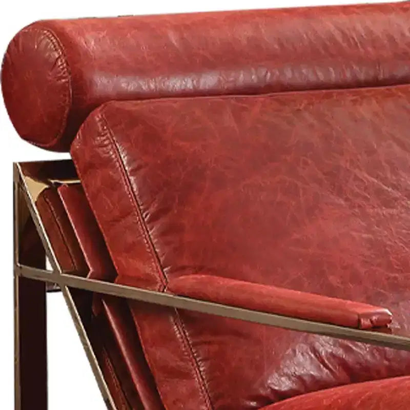 Fauteuil d'appoint Quinto 29" Cuir pleine fleur rouge antique/Acier inoxydable : Aucun assemblage requis, garantie de 60 jours