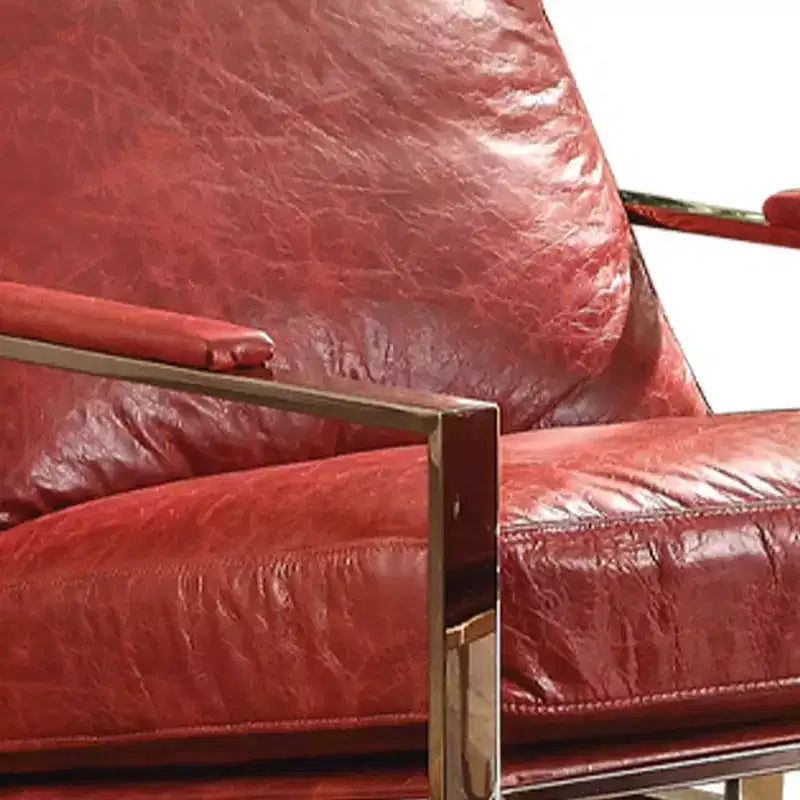 Fauteuil d'appoint Quinto 29" Cuir pleine fleur rouge antique/Acier inoxydable : Aucun assemblage requis, garantie de 60 jours