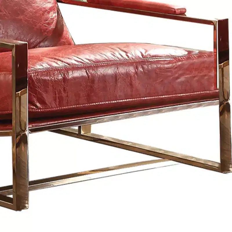 Fauteuil d'appoint Quinto 29" Cuir pleine fleur rouge antique/Acier inoxydable : Aucun assemblage requis, garantie de 60 jours