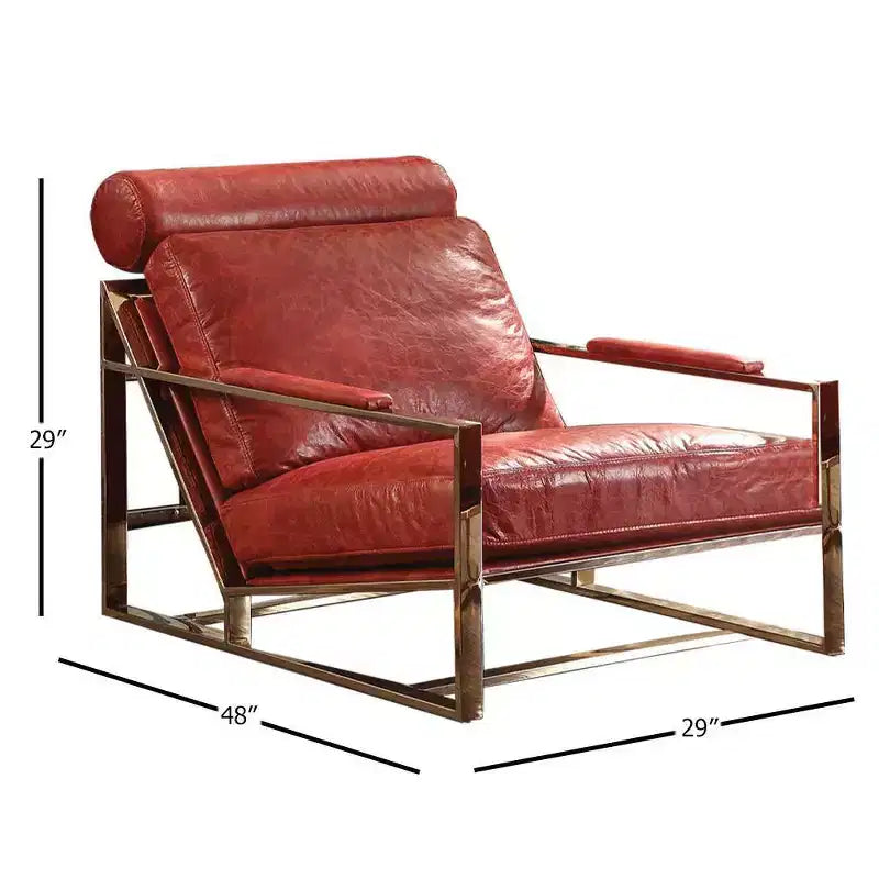 Fauteuil d'appoint Quinto 29" Cuir pleine fleur rouge antique/Acier inoxydable : Aucun assemblage requis, garantie de 60 jours