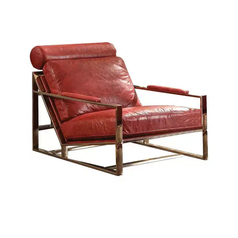 Fauteuil d'appoint Quinto 29" Cuir pleine fleur rouge antique/Acier inoxydable : Aucun assemblage requis, garantie de 60 jours