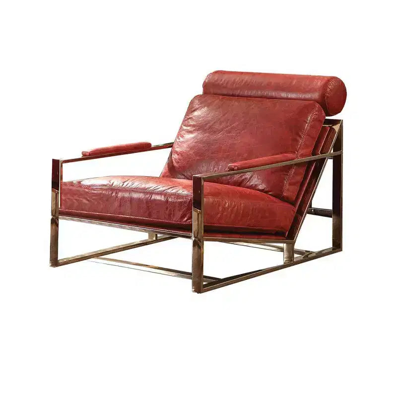 Fauteuil d'appoint Quinto 29" Cuir pleine fleur rouge antique/Acier inoxydable : Aucun assemblage requis, garantie de 60 jours