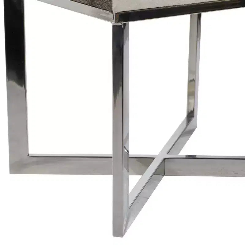 Tabouret carré contemporain en peau de vache et acier inoxydable argenté – Olivia & May