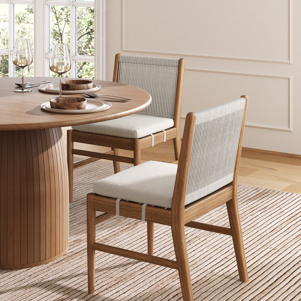 Chaise de salle à manger en corde tressée dossier en bois brossé clair