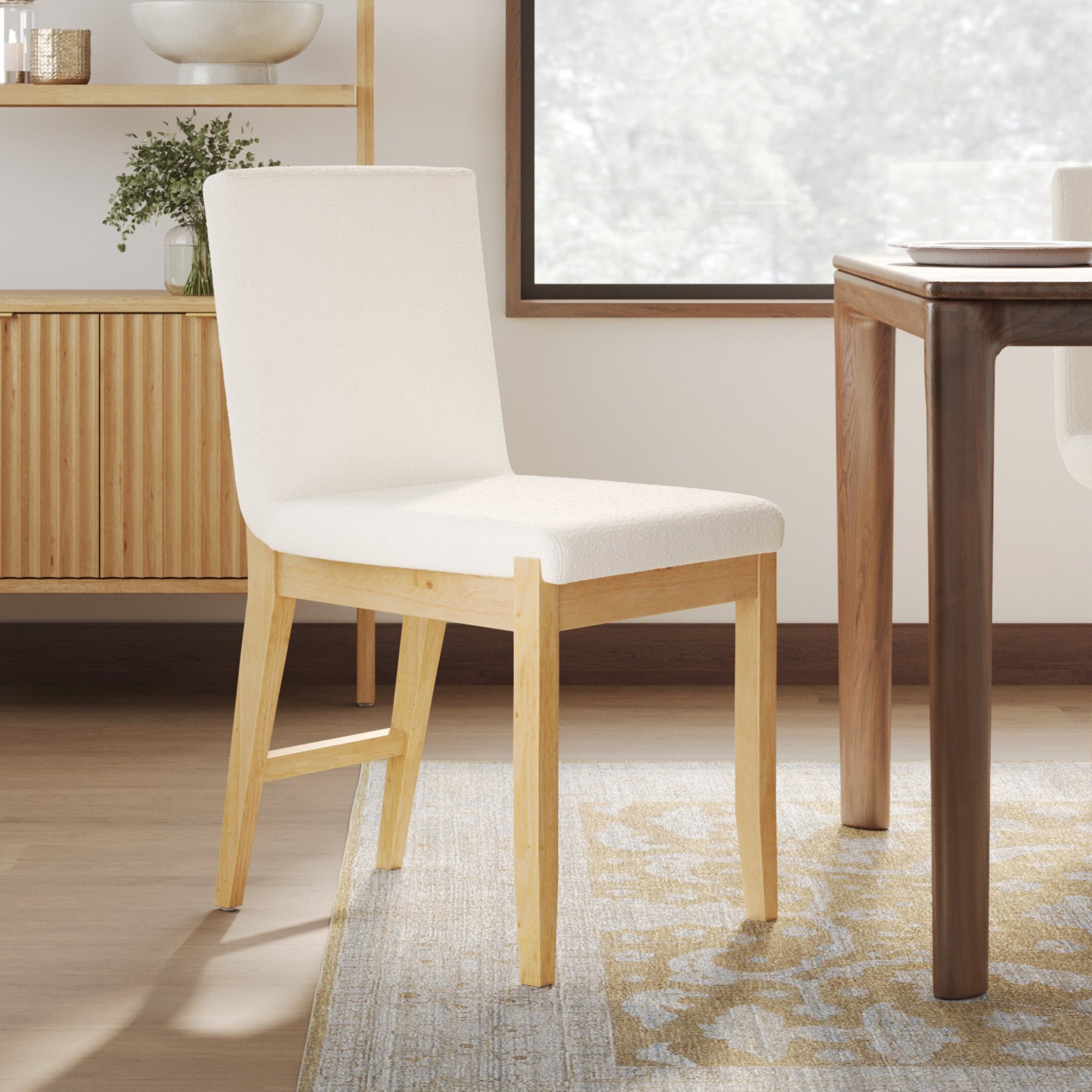 Chaise de salle à manger à dossier apparent en pin brossé couleur bois chaud