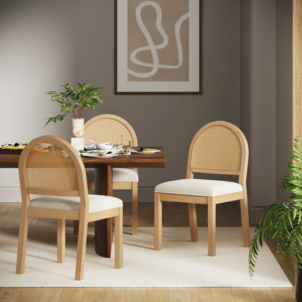 Chaise de salle à manger en bouclette et rotin Pin chaud