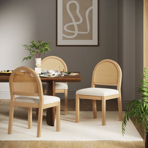 Chaise de salle à manger en bouclette et rotin Pin chaud