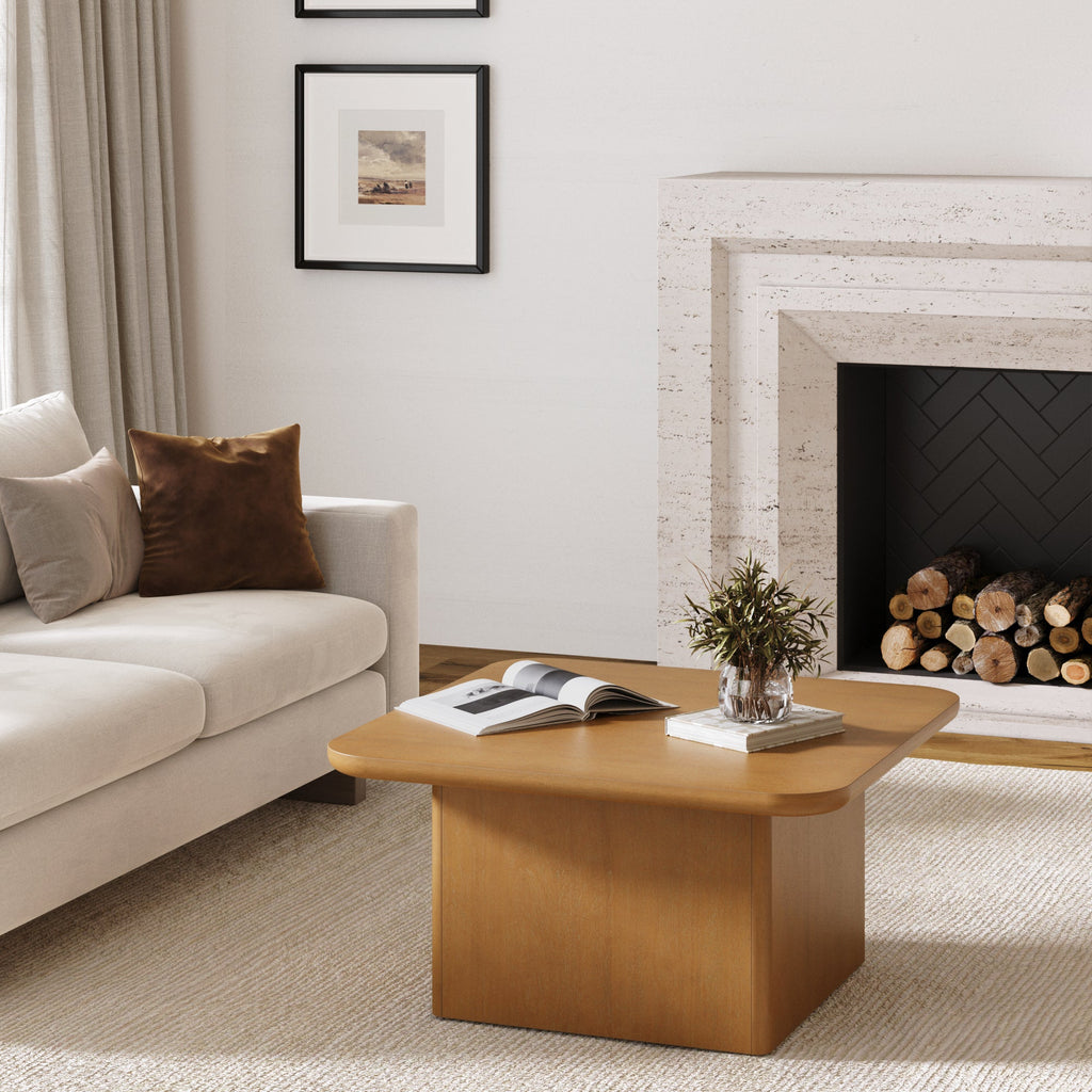 Table Basse Carrée Rustique Moderne en Bois Marron Clair