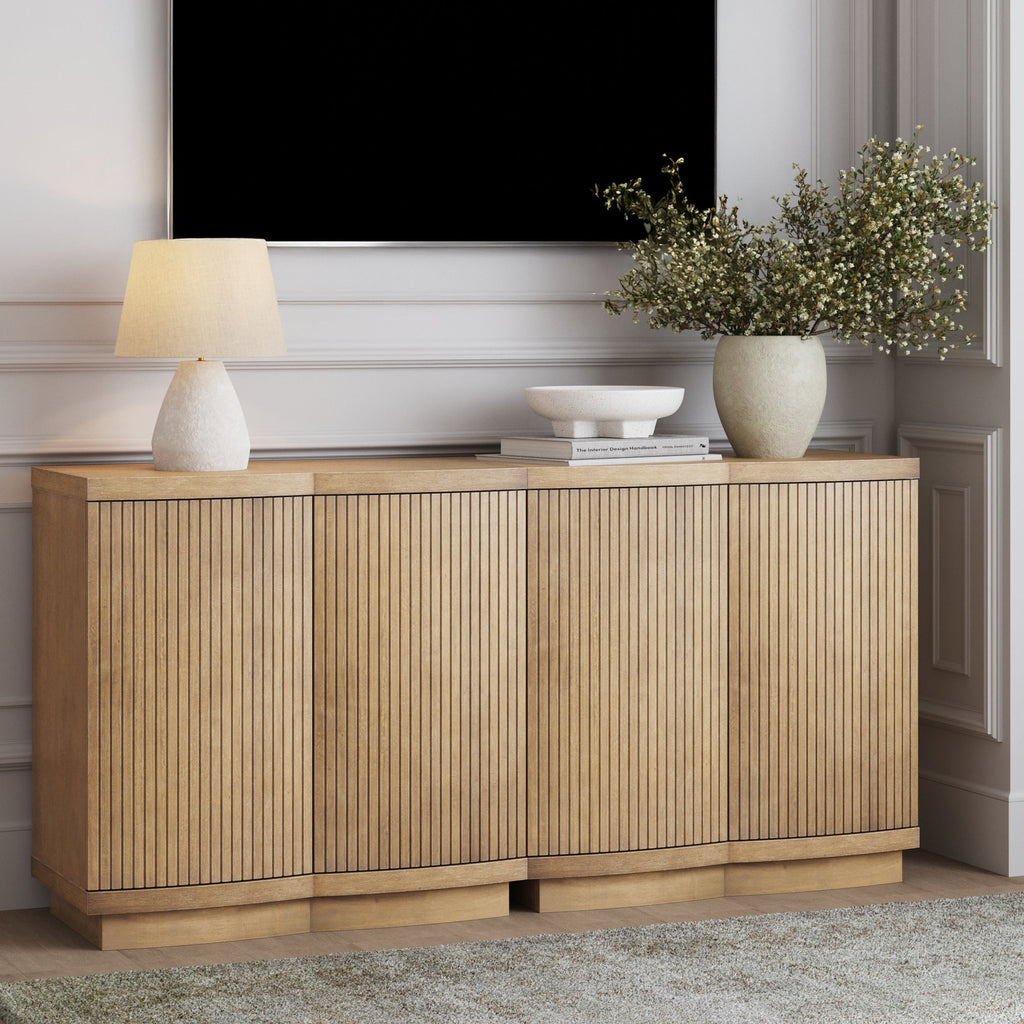 Meuble TV cannelé Mid-Century Modern Marron clair (pour téléviseurs jusqu'à 65 pouces)