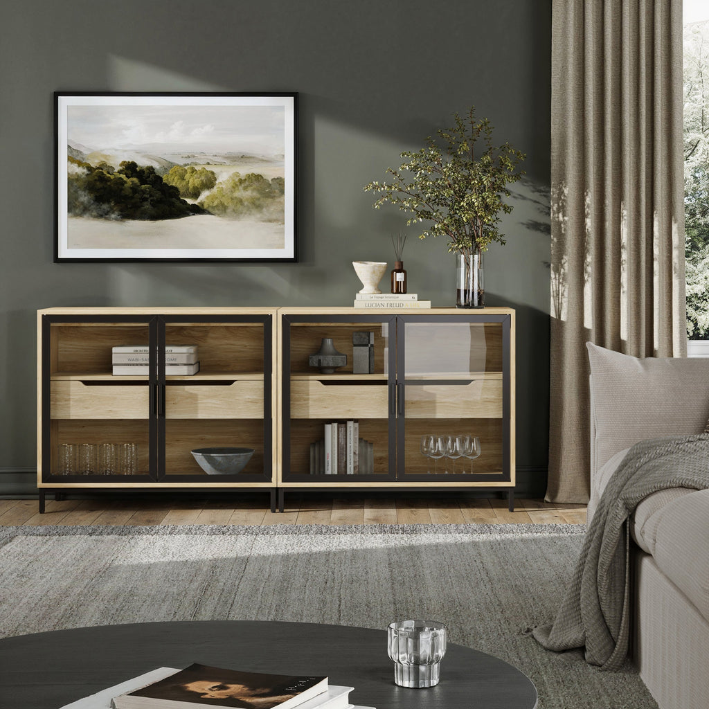 Meuble TV vitré avec portes pour téléviseurs jusqu'à 65 pouces