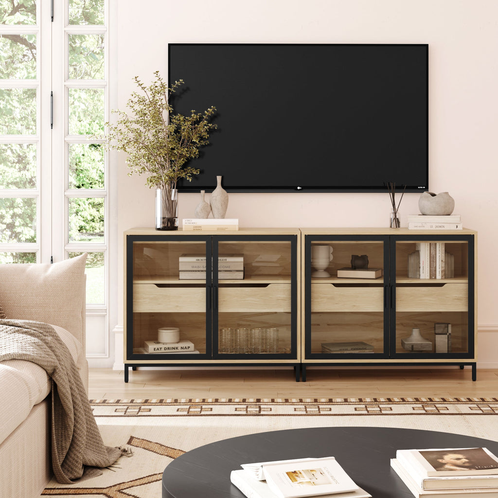 Meuble TV vitré avec portes pour téléviseurs jusqu'à 65 pouces