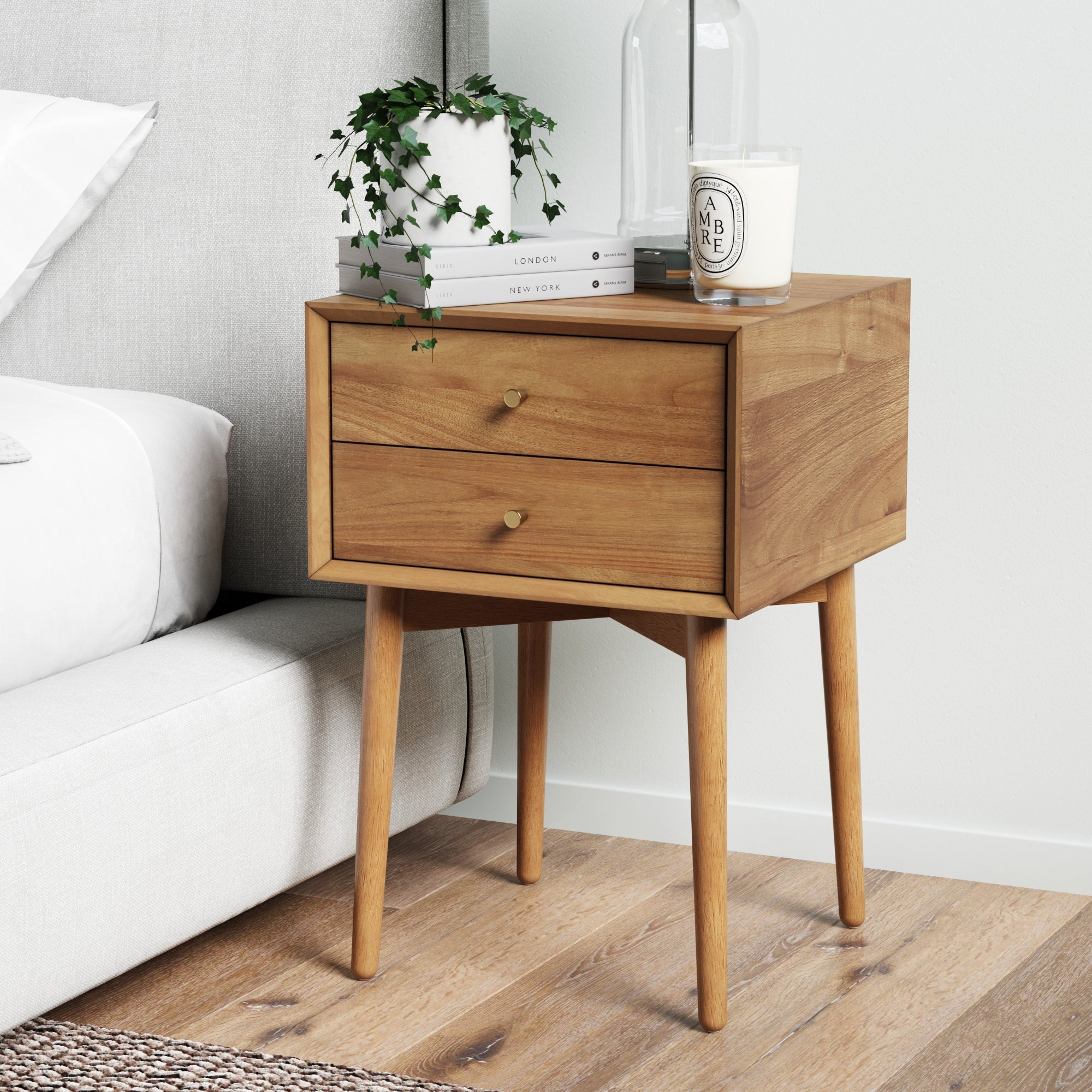Table de chevet en bois d'acacia de style Mid-Century