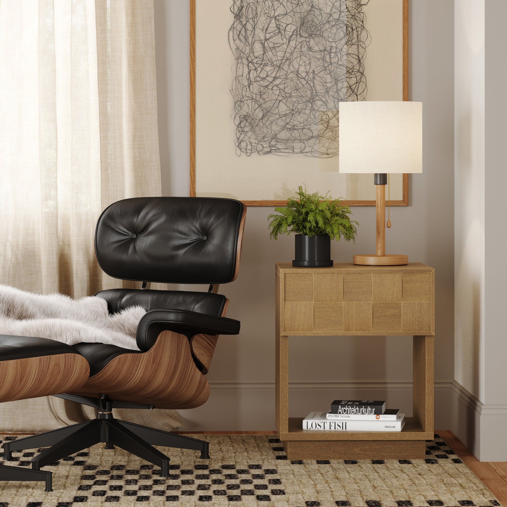 Table de chevet moderne Mid-Century avec 1 tiroir