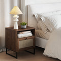 Table de chevet de rangement en rotin et bois Noyer