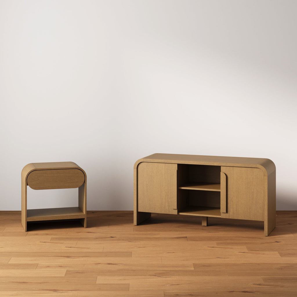 Meuble TV ou console média en chêne clair cintré