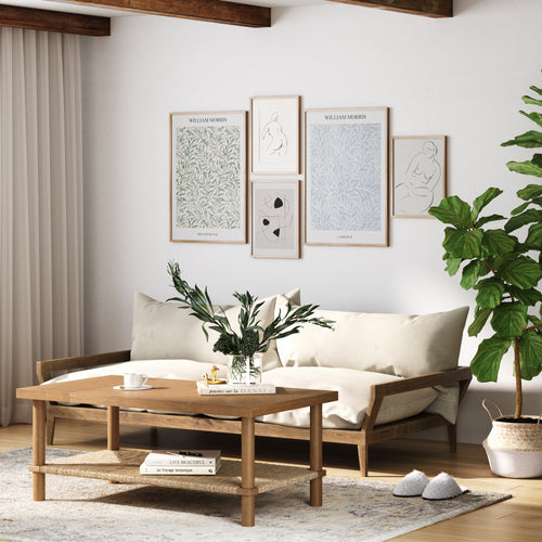 Table basse bohème en bois et herbe de mer
