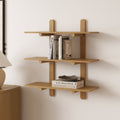Étagère murale à 3 niveaux en bois brun clair, style Mid-Century Modern