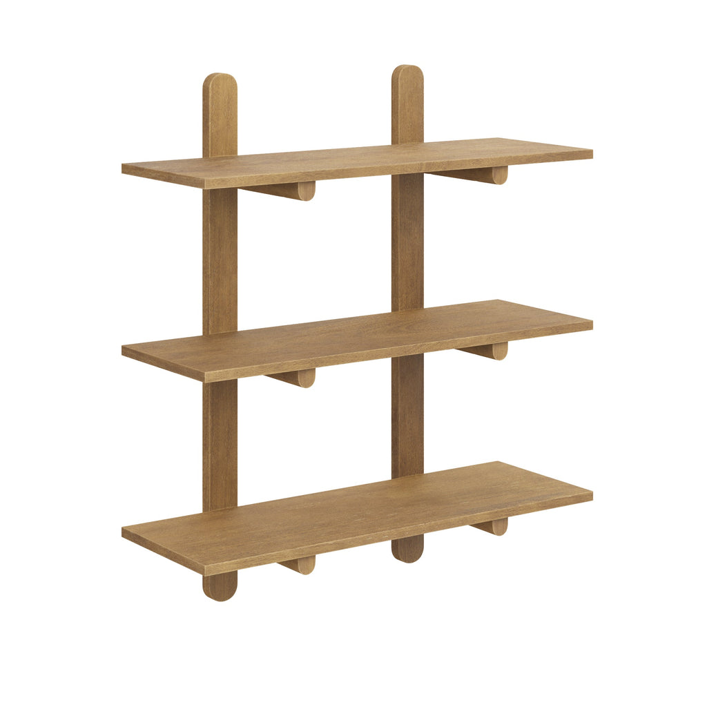 Étagère murale à 3 niveaux en bois brun clair, style Mid-Century Modern