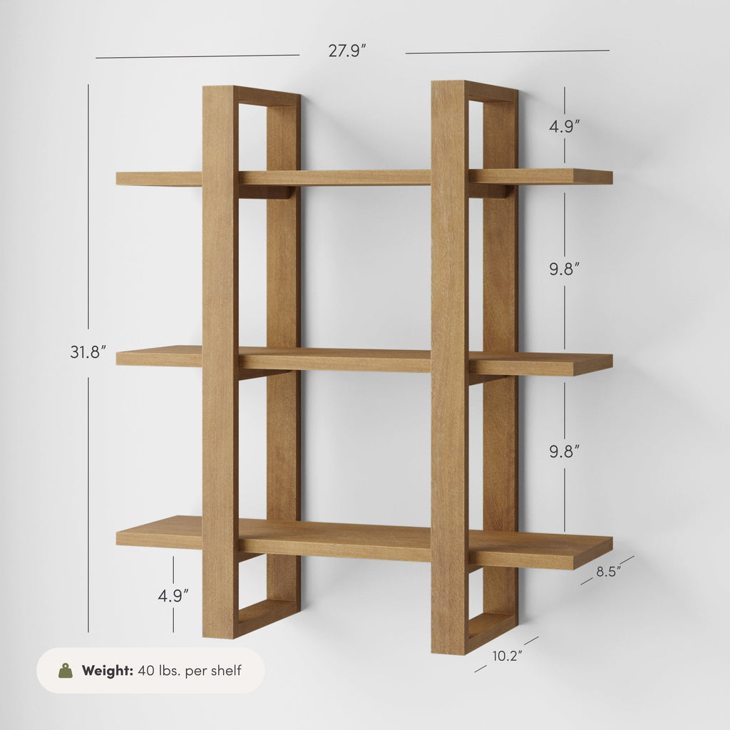 Étagère murale flottante modulaire en bois massif marron clair