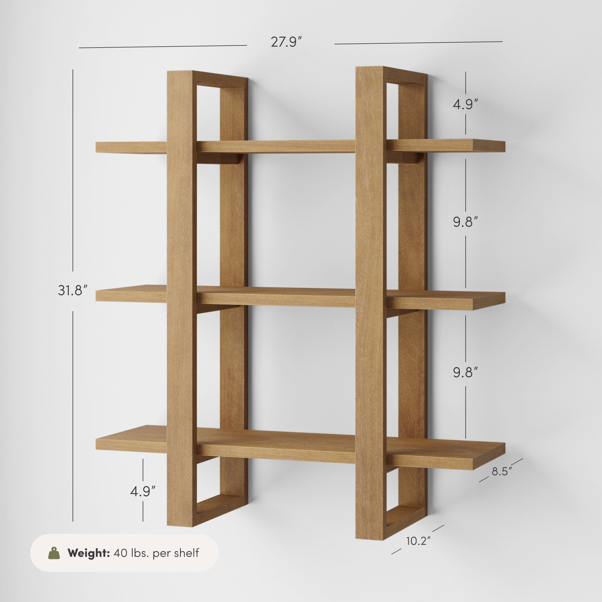 Étagère murale flottante modulaire en bois massif marron clair