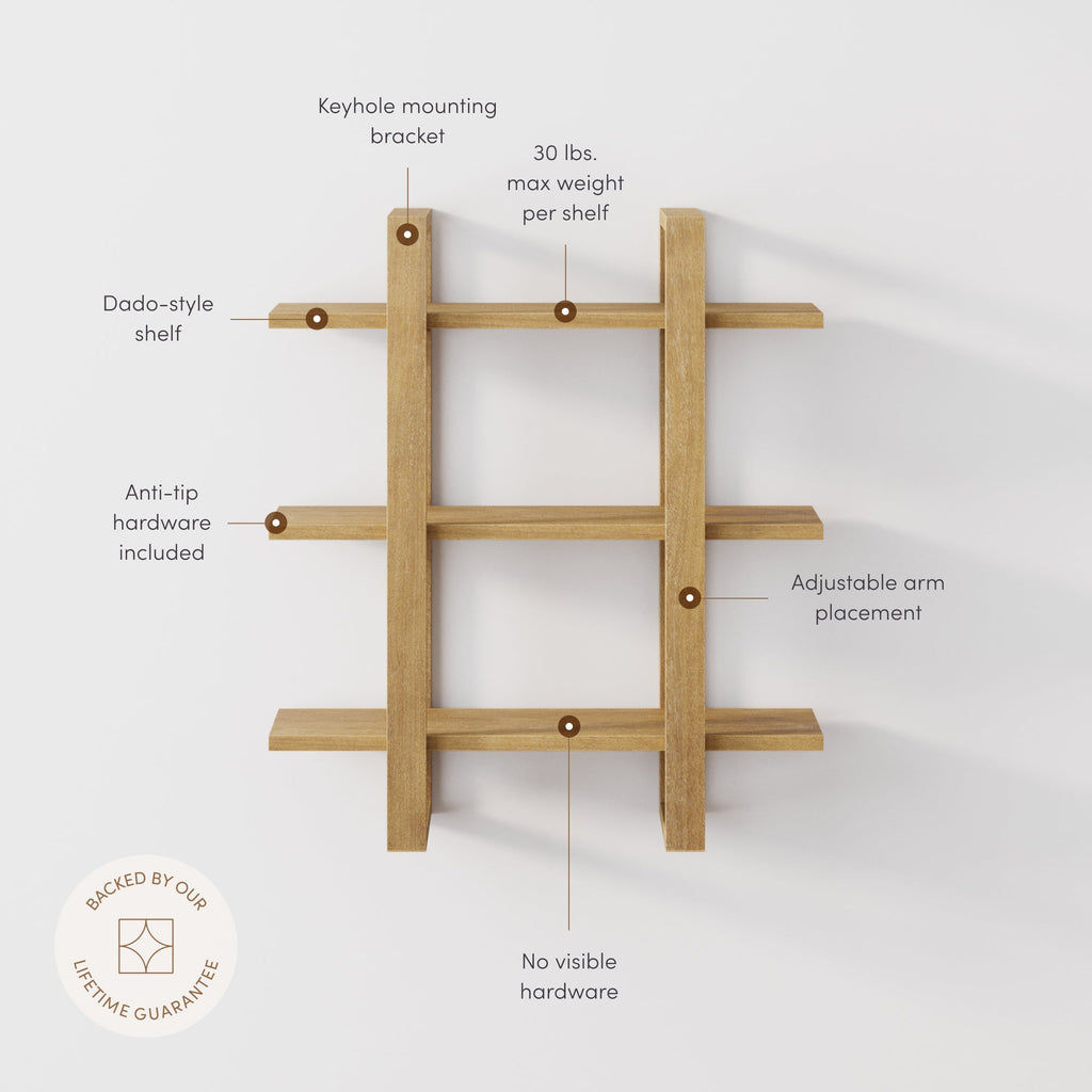 Étagère murale flottante modulaire en bois massif marron clair