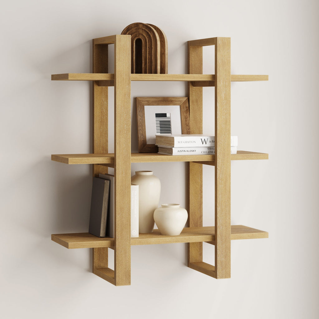 Étagère murale flottante modulaire en bois massif marron clair