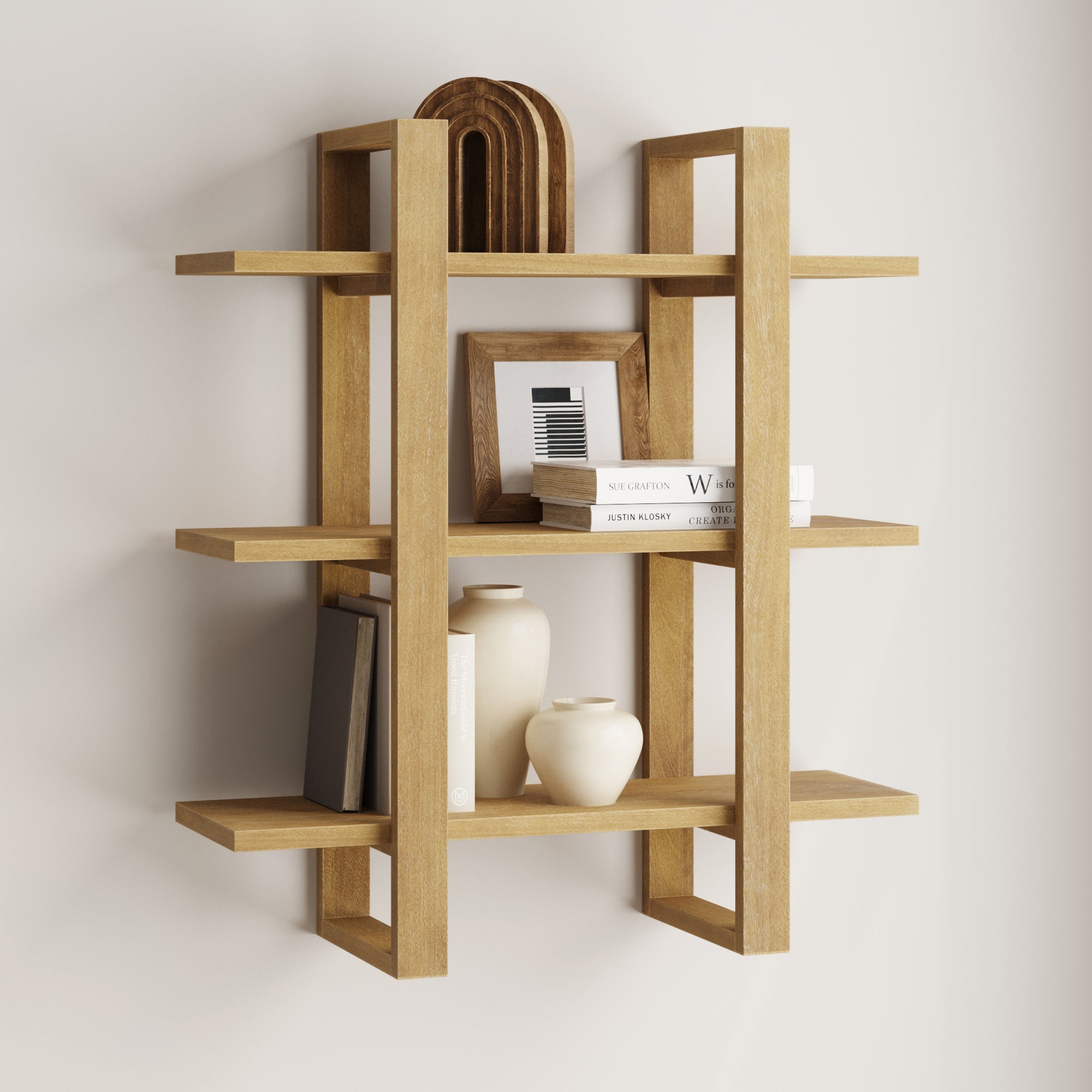 Étagère murale flottante modulaire en bois massif marron clair