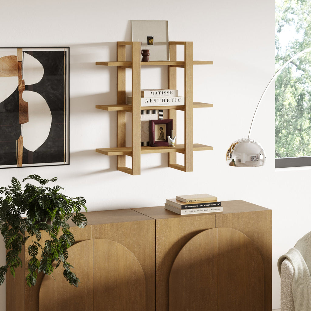Étagère murale flottante modulaire en bois massif marron clair