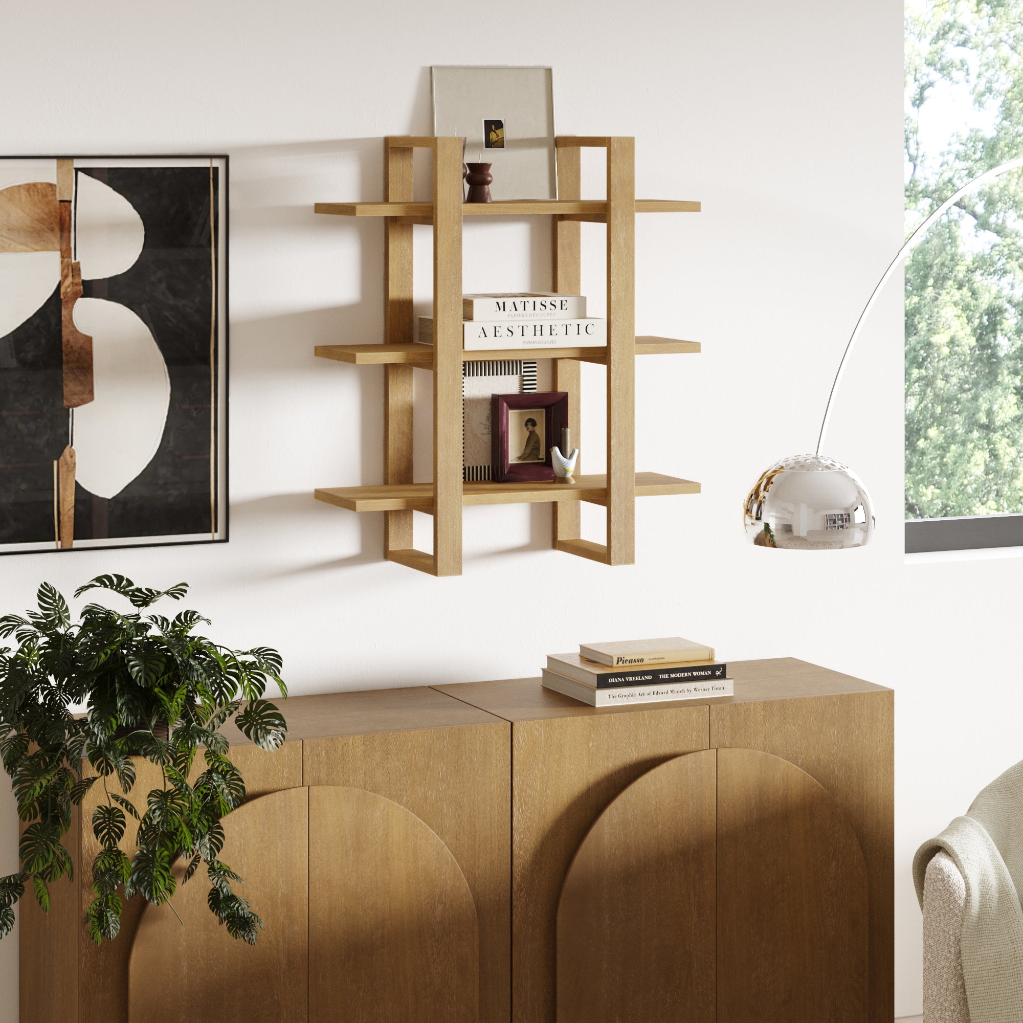 Étagère murale flottante modulaire en bois massif marron clair