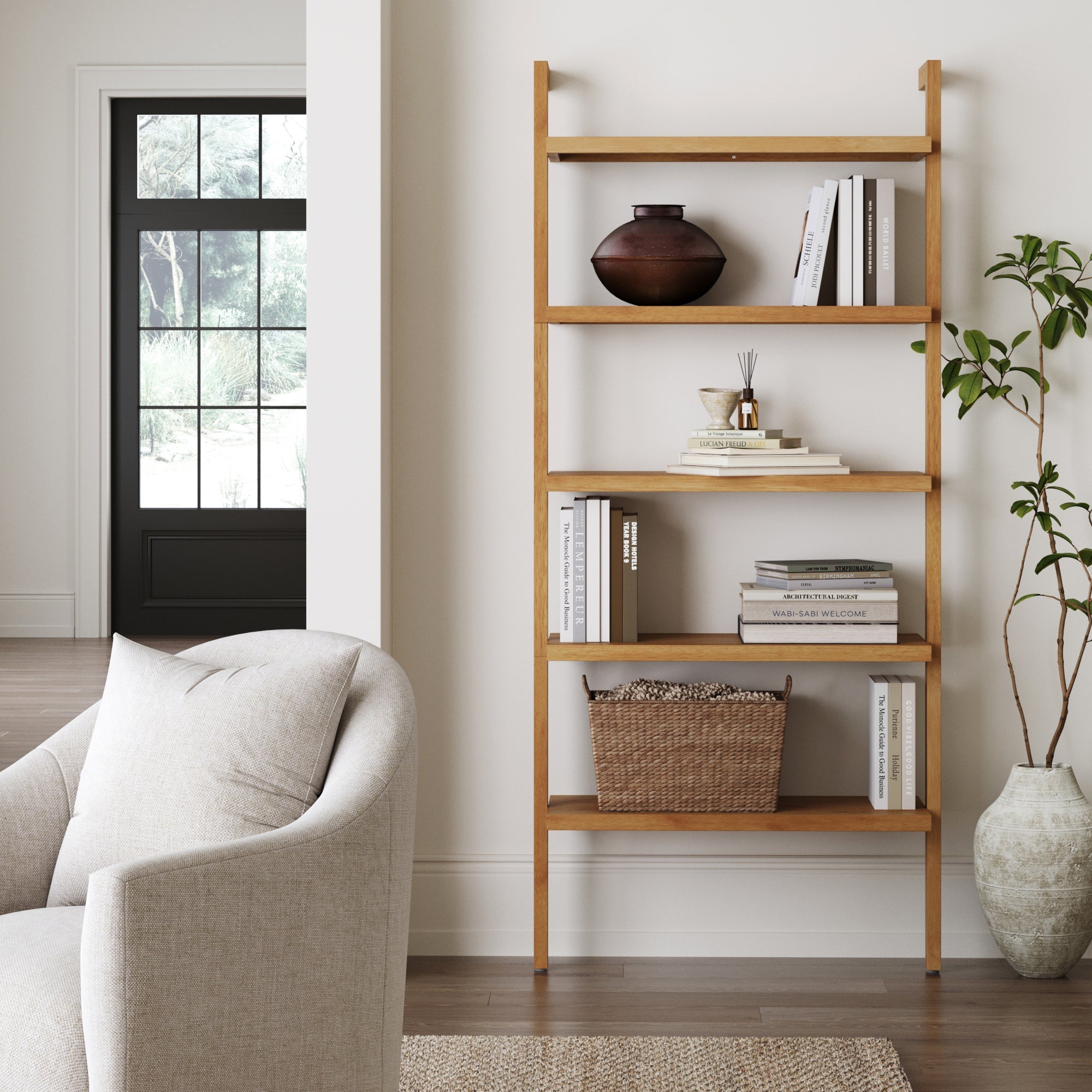 Étagère murale échelle en bois à 5 niveaux pin chaleureux