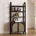 Étagère en rotin avec portes et arche en acacia foncé